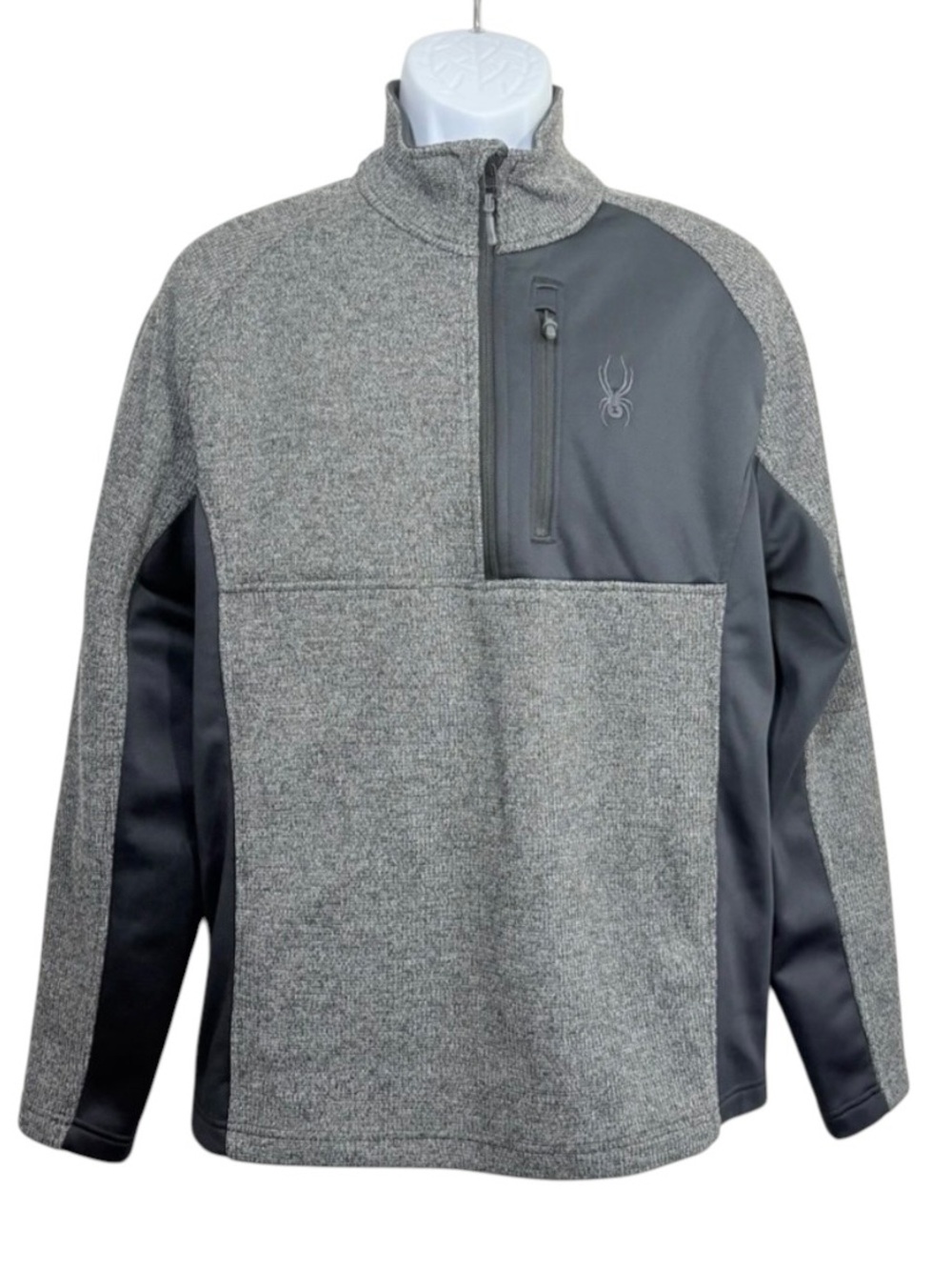 Spyder Men's Two-Tone Gray 1/4 Zip Sweater Gait Knit Pullover Jacket SzL Outdoor